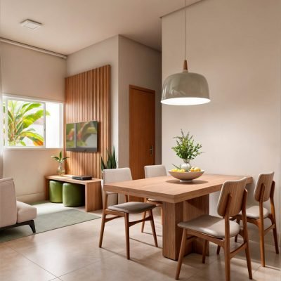 Sala integrada com painel ripado – Luana Taquary